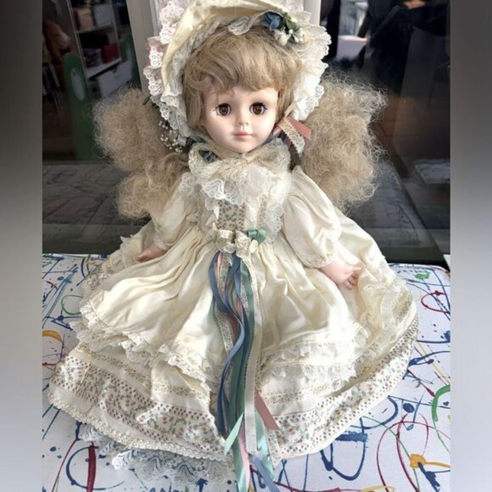 Robin Woods Roberta Porcelain Doll 16" Lace Dress Curly Hair Collectible